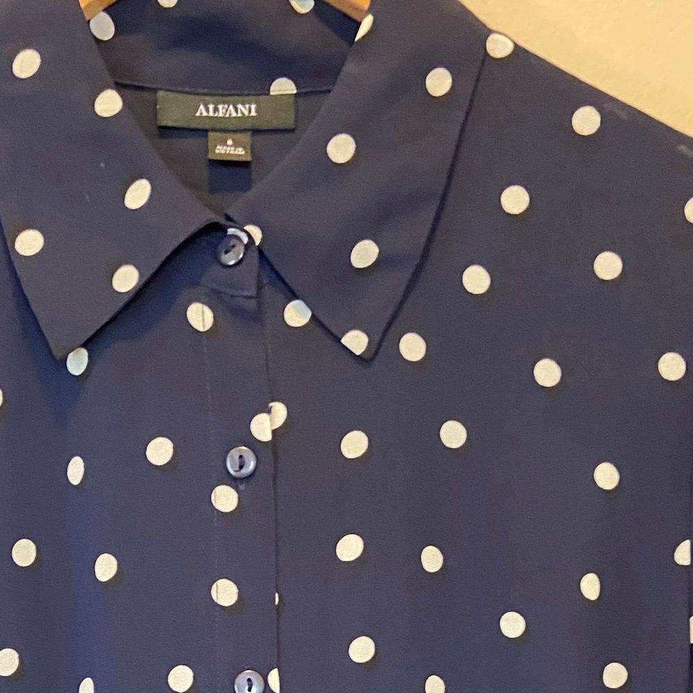 Navy Polka Dot Shirt Dress - Picture 4 of 8
